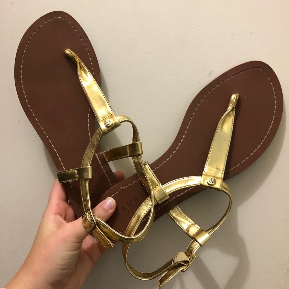 Gold Ralph Lauren sandals, size 8
